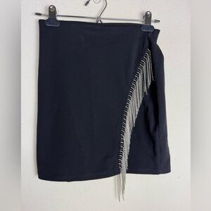 Windsor Black Mini Skirt with Silver Fringe
